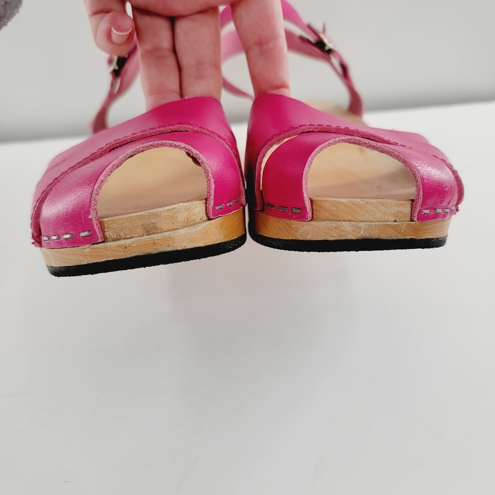 Swedish Hasbeens Suzanne Hot Pink Peep Toe Sandal Clogs - Picture 14 of 16
